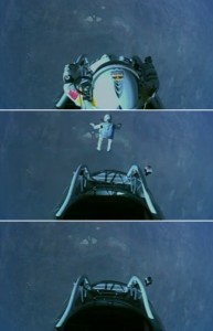 Felix Baumgartner jumps from the edge of space.